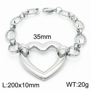 Stainless steel 210x10mm special link chain lobster clasp hollow big heart charm beautiful silver bracelet - KB169259-Z