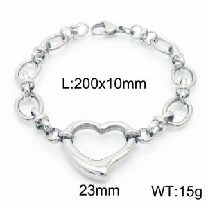 Stainless steel 200x10mm special link chain lobster clasp hollow heart charm beautiful silver bracelet - KB169261-Z