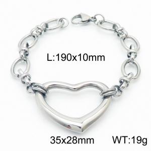 Stainless steel 190x10mm special link chain lobster clasp hollow heart charm beautiful silver bracelet - KB169263-Z