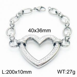 Stainless steel 200x10mm special link chain lobster clasp hollow crystal white mud heart charm beautiful silver bracelet - KB169267-Z