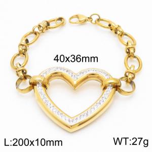 Stainless steel 200x10mm special link chain lobster clasp hollow crystal white mud heart charm beautiful gold bracelet - KB169268-Z