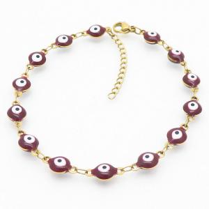 Brown Color Evil Eye Easy Hook Link Chain Stainless Steel Bracelets - KB169279-MW