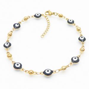 Black Color Evil Eye Easy Hook Gold Beads Link Chain Stainless Steel Bracelets - KB169283-MW