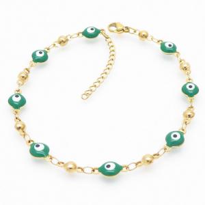 Green Color Evil Eye Easy Hook Gold Beads Link Chain Stainless Steel Necklace - KB169285-MW