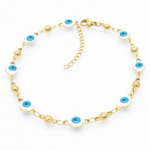 White Color Evil Eye Easy Hook Gold Beads Link Chain Stainless Steel Bracelets - KB169288-MW