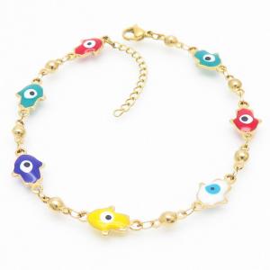 Green Purple Red Yellow White Evil Eye Kobold Gold Beads Easy Hook Link Chain Stainless Steel Bracelets - KB169292-MW