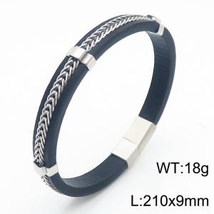 Stainless steel 210xmm  art light luxury fashion strong power leather bracelet - KB169307-KLHQ