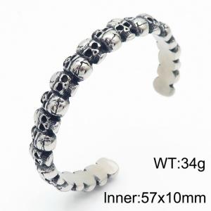 10mm Vintage Skull Stainless Steel Bangle Silver Color - KB169331-KJX