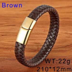 210mm Stainless Steel Leather Chain Magnetic Clasp Charm Bracelet Color Gold - KB169410-WGYY