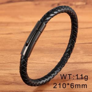 210mm Stainless Steel Leather Chain Magnetic Clasp Charm Bracelet Color Black - KB169414-WGYY