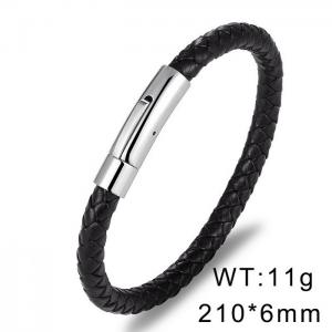 210mm Stainless Steel Leather Chain Magnetic Clasp Charm Bracelet Color Silver - KB169415-WGYY