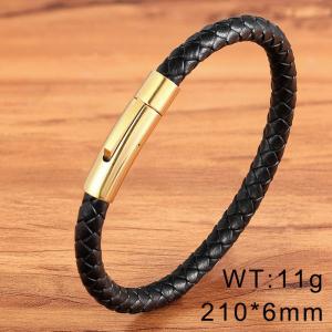 210mm Stainless Steel Leather Chain Magnetic Clasp Charm Bracelet Color Gold - KB169416-WGYY