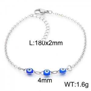 Stainless steel welded chain fashionable dark blue devil's eye charm silver bracelet - KB169516-Z
