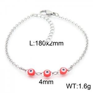 Stainless steel welded chain fashionable red devil's eye charm silver bracelet - KB169517-Z