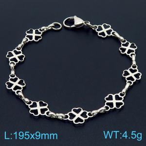 19.5cm Silver Color Stainless Steel Heart Flower Link Chain Bracelets - KB169546-Z