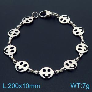 20cm Silver Color Stainless Steel Smiling Face Link Chain Bracelets - KB169548-Z