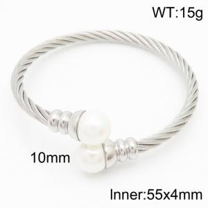 Silver Stainless Steel Adjustable Bracelet For Women With Shell Beads - KB169555-WGML