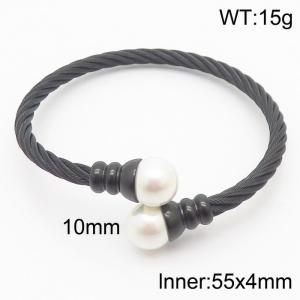 Black Stainless Steel Adjustable Bracelet For Women With Shell Beads - KB169556-WGML