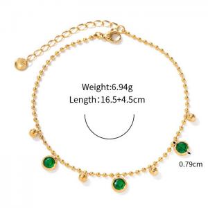 Stainless steel simple bead chain hanging green crystal stone and bead charm gold bracelet - KB169584-WGJD