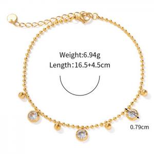ainless steel simple bead chain hanging white crystal stone and bead charm gold bracelet - KB169585-WGJD