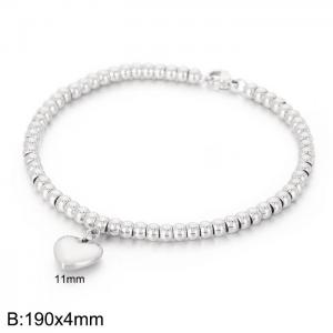 Stainless steel handmade beaded minimalist heart shaped pendant charm silver bracelet - KB169591-Z