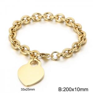 Stainless steel 200 × 10mm Chain Simple Heart Charm Gold Bracelet - KB169593-Z