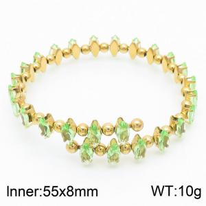 Stainless steel zircon Claw Chain bracelet Simple titanium steel  elastic steel wire diamond-encrusted light green bracelet available - KB169595-GG