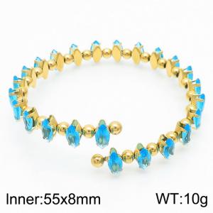 Stainless steel zircon Claw Chain bracelet Simple titanium  steel elastic steel wire diamond-encrusted light blue bracelet available - KB169597-GG