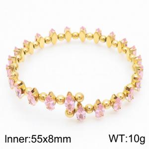 Stainless steel zircon Claw Chain bracelet Simple titanium  steel elastic steel wire encrusted pink bracelet in stock - KB169598-GG