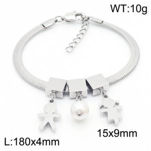 Silver Color Boy and Girl Pearl Pendant Chunky Chain Stainless Steel Bracelets For Women - KB169692-KFC