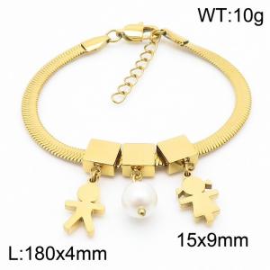 Gold Color Boy and Girl Pearl Pendant Chunky Chain Stainless Steel Bracelets For Women - KB169693-KFC