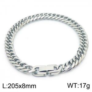 Stainless steel 205x8mm Cuban chain special buckle classic charm silver bracelet - KB169779-TSC