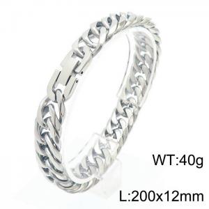 Stainless steel 200x12mm Cuban chain special buckle classic charm silver bracelet - KB169781-TSC