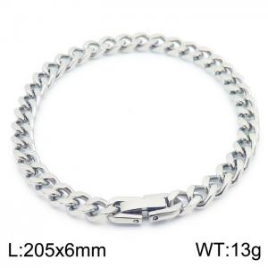 Stainless steel 205x6mm Cuban chain special buckle classic charm silver bracelet - KB169785-TSC
