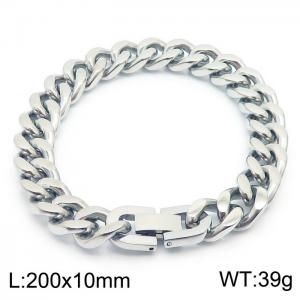 Stainless steel 200x10mm Cuban chain special buckle classic charm silver bracelet - KB169787-TSC