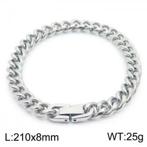Stainless steel 210x8mm Cuban chain special buckle classic charm silver bracelet - KB169804-TSC