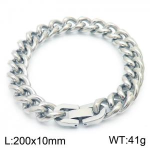 Stainless steel 200x10mm Cuban chain special buckle classic charm silver bracelet - KB169805-TSC