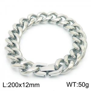 Stainless steel 200x12mm Cuban chain special buckle classic charm silver bracelet - KB169806-TSC