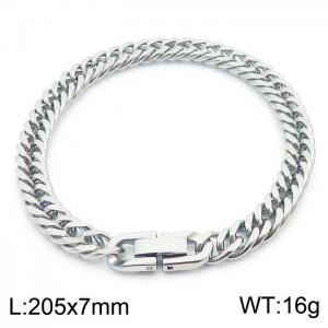 Stainless steel 205x7mm Cuban chain special buckle classic charm silver bracelet - KB169828-TSC