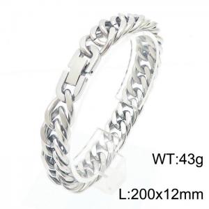 Stainless steel 200x12mm Cuban chain special buckle classic charm silver bracelet - KB169830-TSC