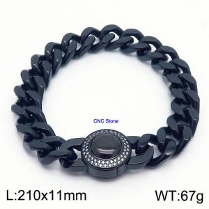 Vintage 210mm Black Bracelet CNC Stone Stainless Steel Thick Chain Bracelets - KB169880-Z