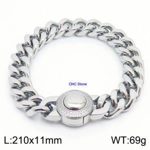 Personality 210mm Silver Bracelet CNC Stone Stainless Steel Thick Chain Bracelets - KB169882-Z