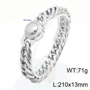 Silver Plated 13mm Wide Cuban Chain Bracelet With CNC Stones Hypoallergenic 316L Stainless Steel Bracelet - KB169888-Z