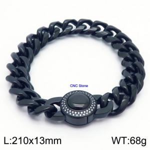 13mm hip-hop style stainless steel Cuban chain CNC circular snap black bracelet - KB169891-Z