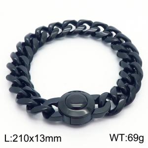 13mm hip-hop style stainless steel Cuban chain circular snap black bracelet - KB169894-Z
