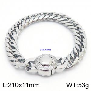 stainless steel 210x11mm Cuban chain European and American fashion simple diamond inlaid charm silver bracelet - KB169901-Z