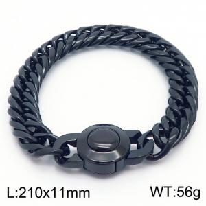 Stainless steel 210x11mm Cuban chain European and American fashion simple circular polished charm black bracelet - KB169902-Z