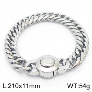 Stainless steel 210x11mm Cuban chain European and American fashion simple circular polished charm silver bracelet - KB169903-Z