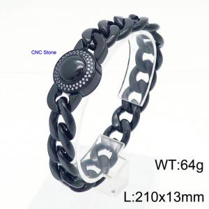 Black Cuban Link Bracelet With CNC Stones Trendy Stainless Steel Jewelry - KB169907-Z