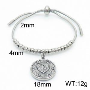 Stainless Steel Bracelet with Heart Shaped Pendant Color Silver Adjustable - KB169914-Z
